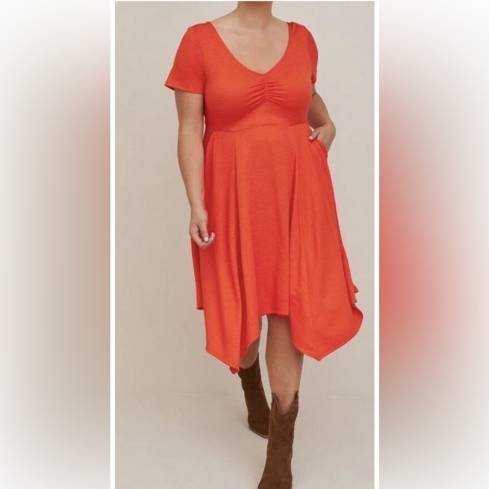 Torrid 2 MIDI RIB KNIT SKATER DRESS Orange Plus Size 2X Summertime New